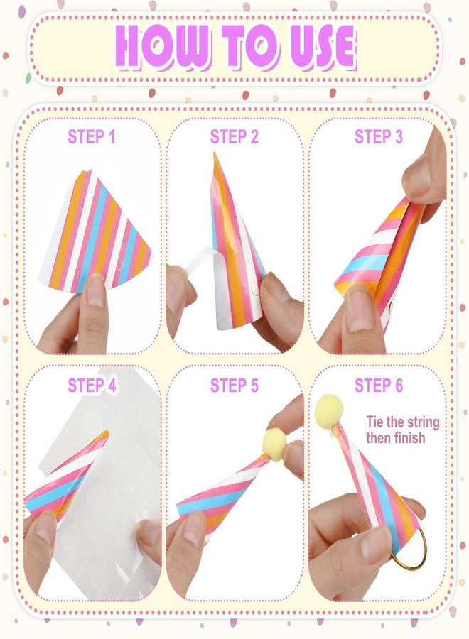 Trandraft 36 Pcs Colorful Mini Paper Cone Birthday Party Hats with Pom Poms and Animal Figures - Image 5